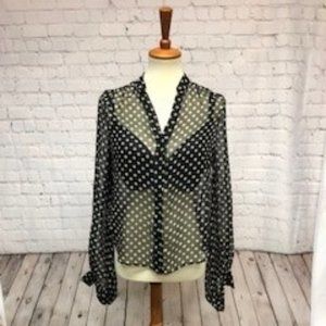 Haute Hippie See through polka dot long sleeve flowy blouse